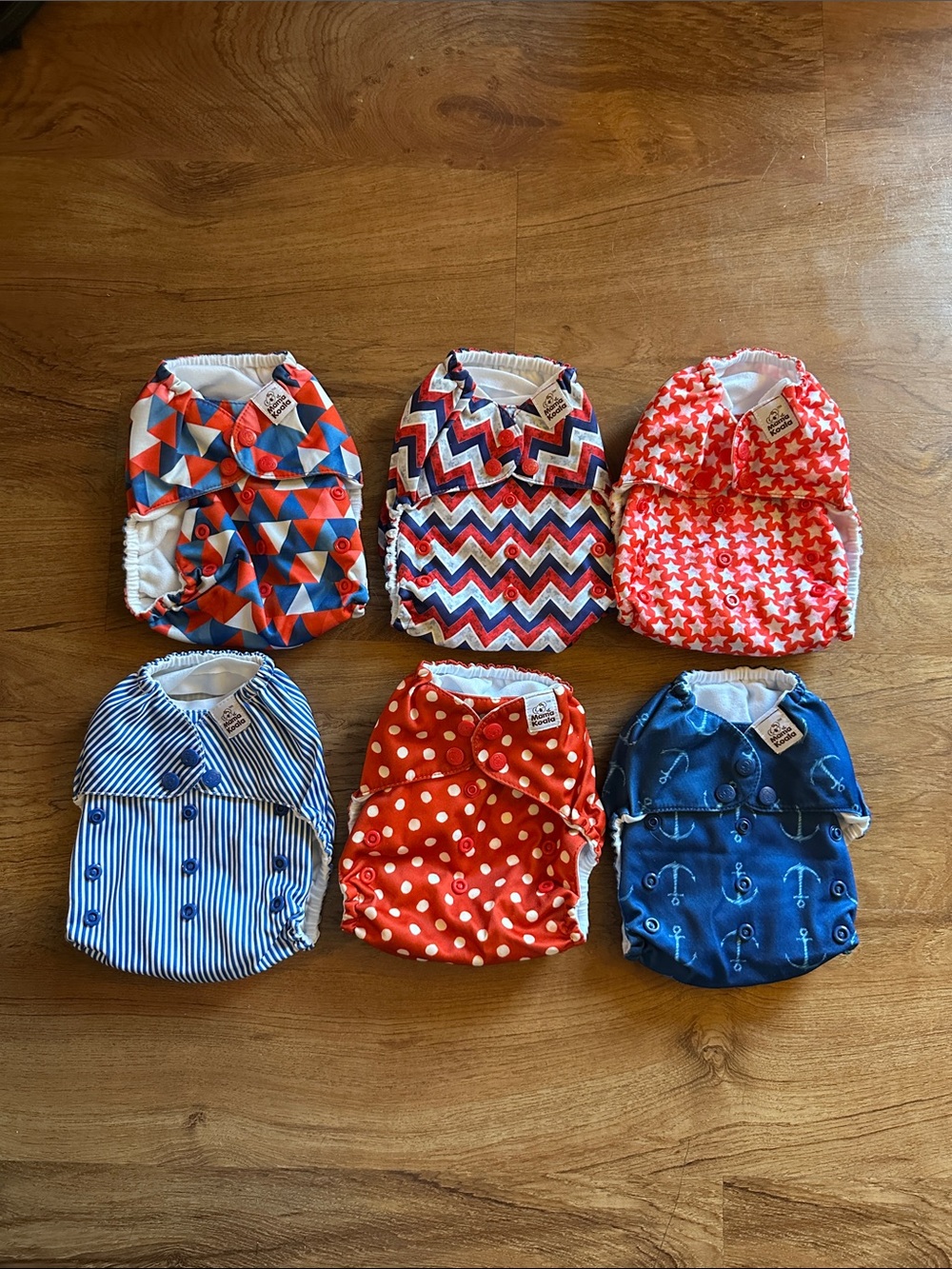 Mama koala  Red, white, & Blue Patterned Reusable Pocket Cloth Diaper - 6 Pack